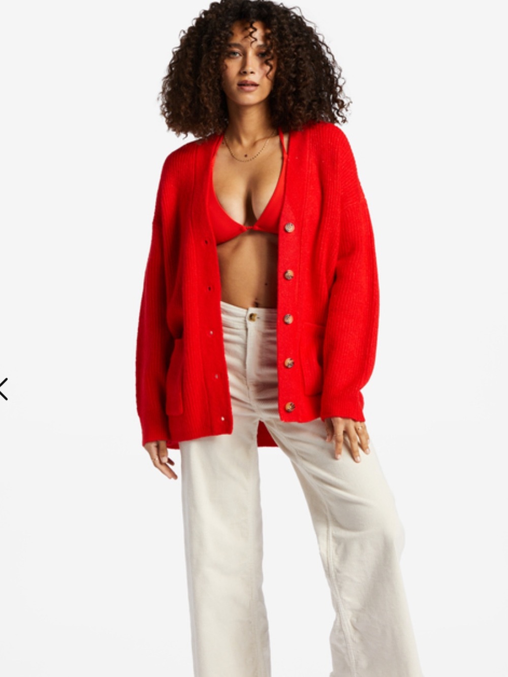Billabong Red Oversized Button-Front Cardigan Size XS